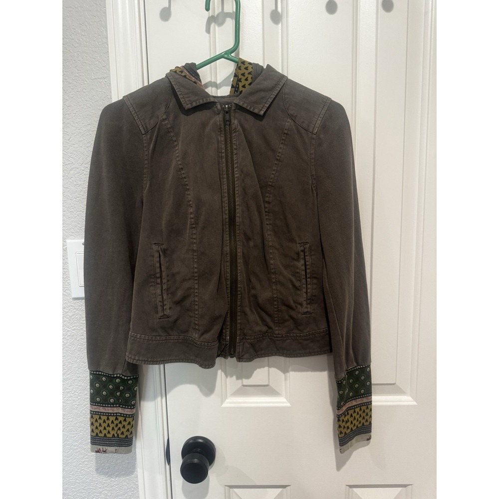 Others Follow Jacket Small Green Military Floral Hoodie Anthropologie Cotton